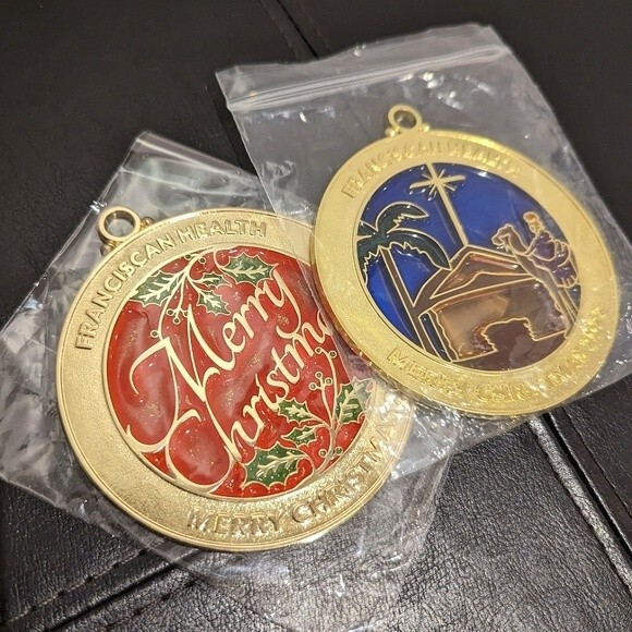 Franciscan Health Metal and Stained Glass Christmas Ornaments 2020 and 2022 - Picture 1 of 10